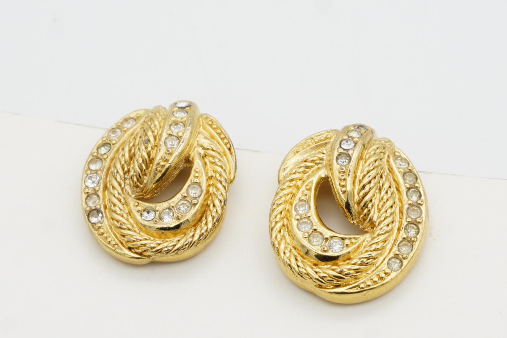 Christian Dior Vintage 1980s Crystals Knot Twist Rope Openwork Clip Earrings 2