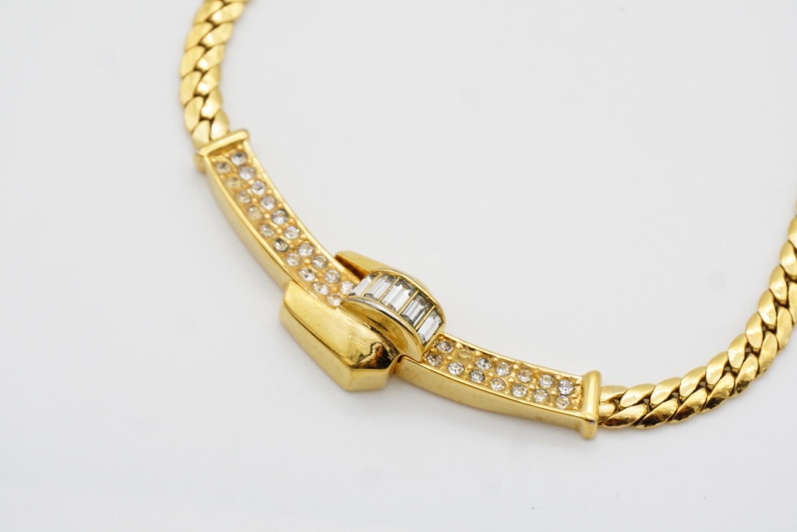 Christian Dior Vintage 1980s Crystals Lock Long Bar Twist Pendant Gold Necklace 3