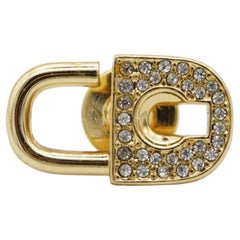 Christian Dior Vintage 1980s Crystals Logo CD Padlock Key Retro Gold Pin Brooch