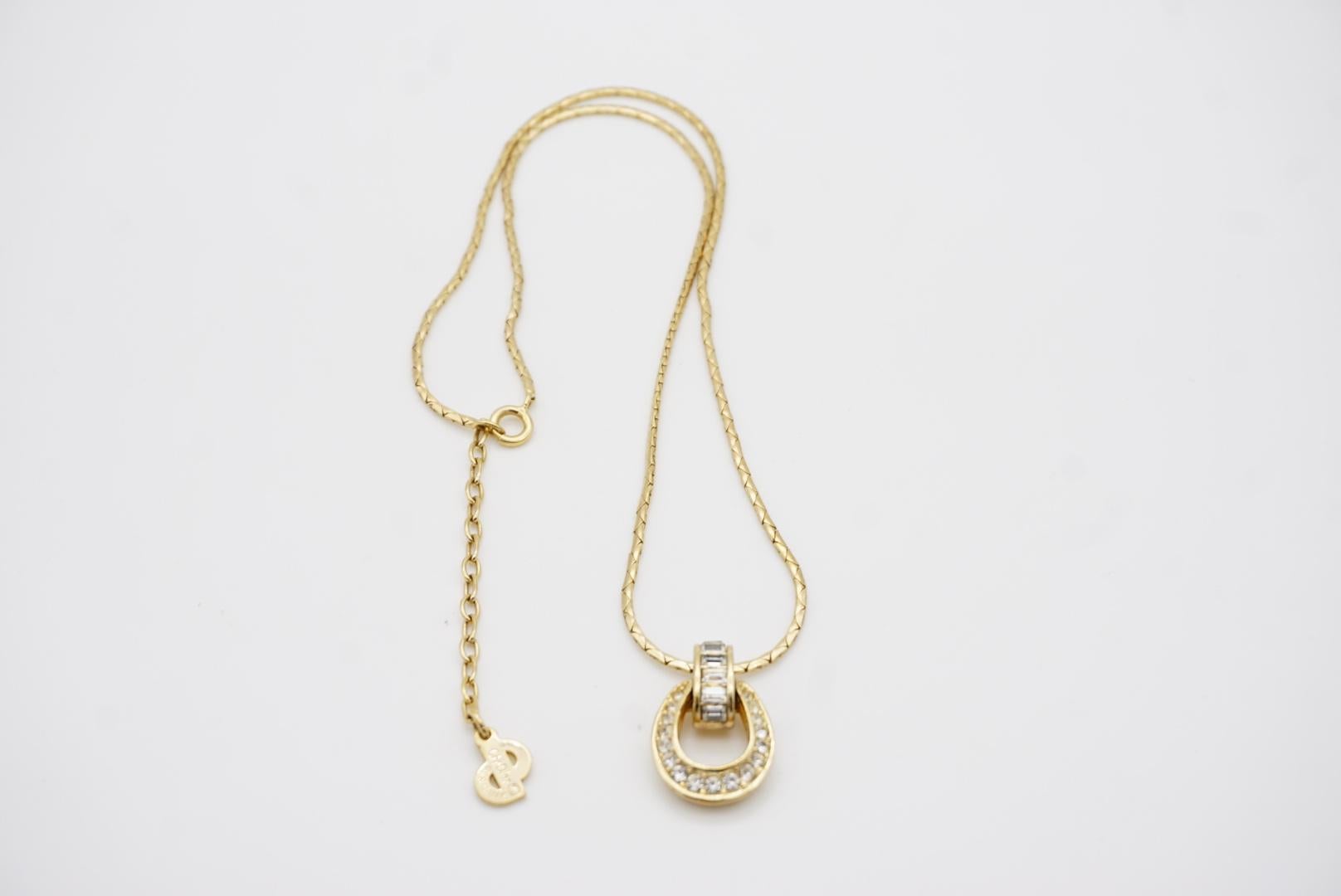 Christian Dior Vintage 1980s Crystals Oval Knocker Openwork Pendant Necklace 6