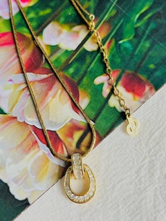 Christian Dior Vintage 1980s Crystals Oval Knocker Openwork Pendant Necklace