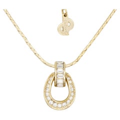 Christian Dior Vintage 1980s Crystals Oval Knocker Openwork Pendant Necklace