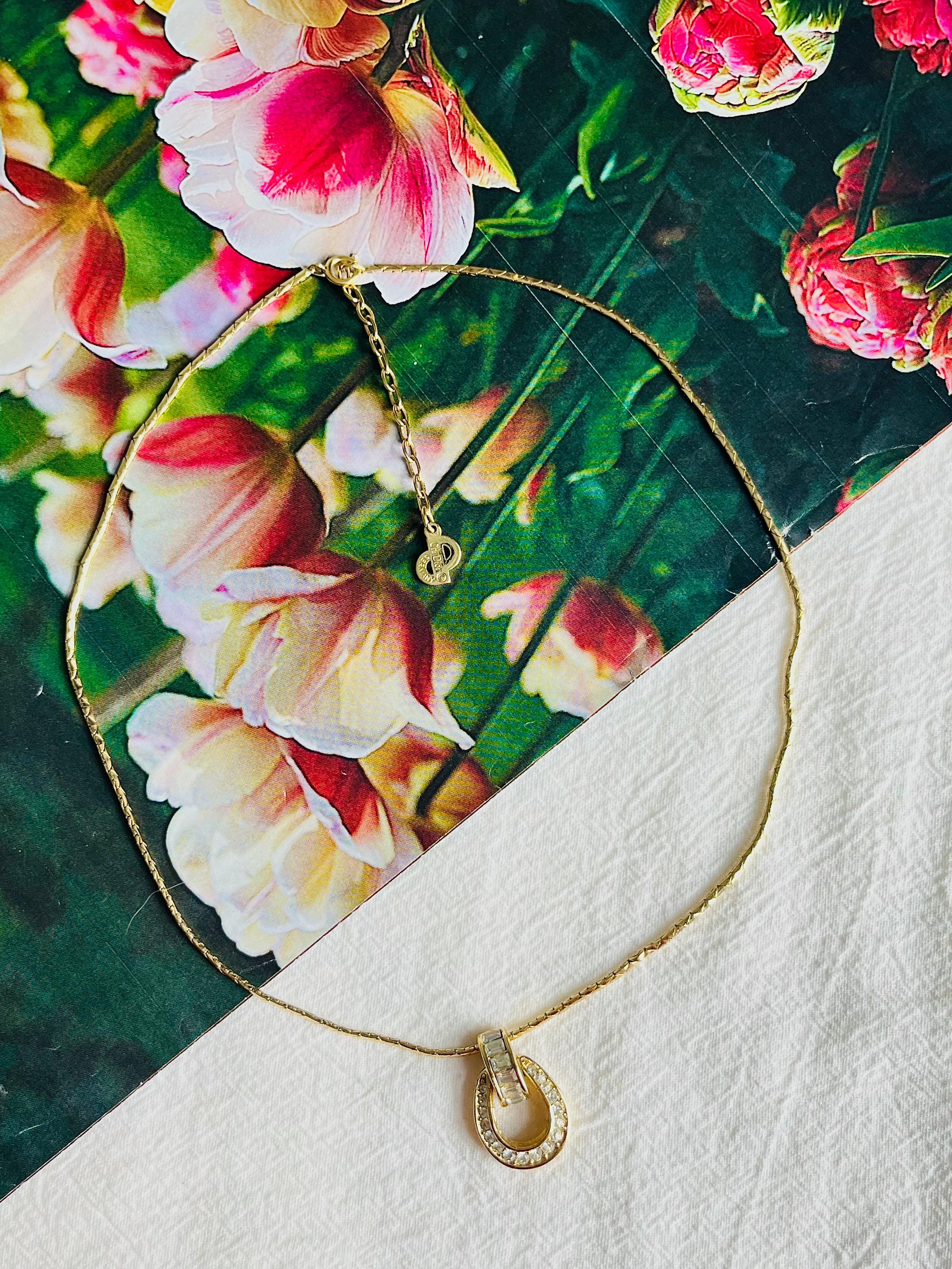 Christian Dior Vintage 1980s Crystals Oval Knocker Openwork Pendant Necklace In Good Condition In Wokingham, England