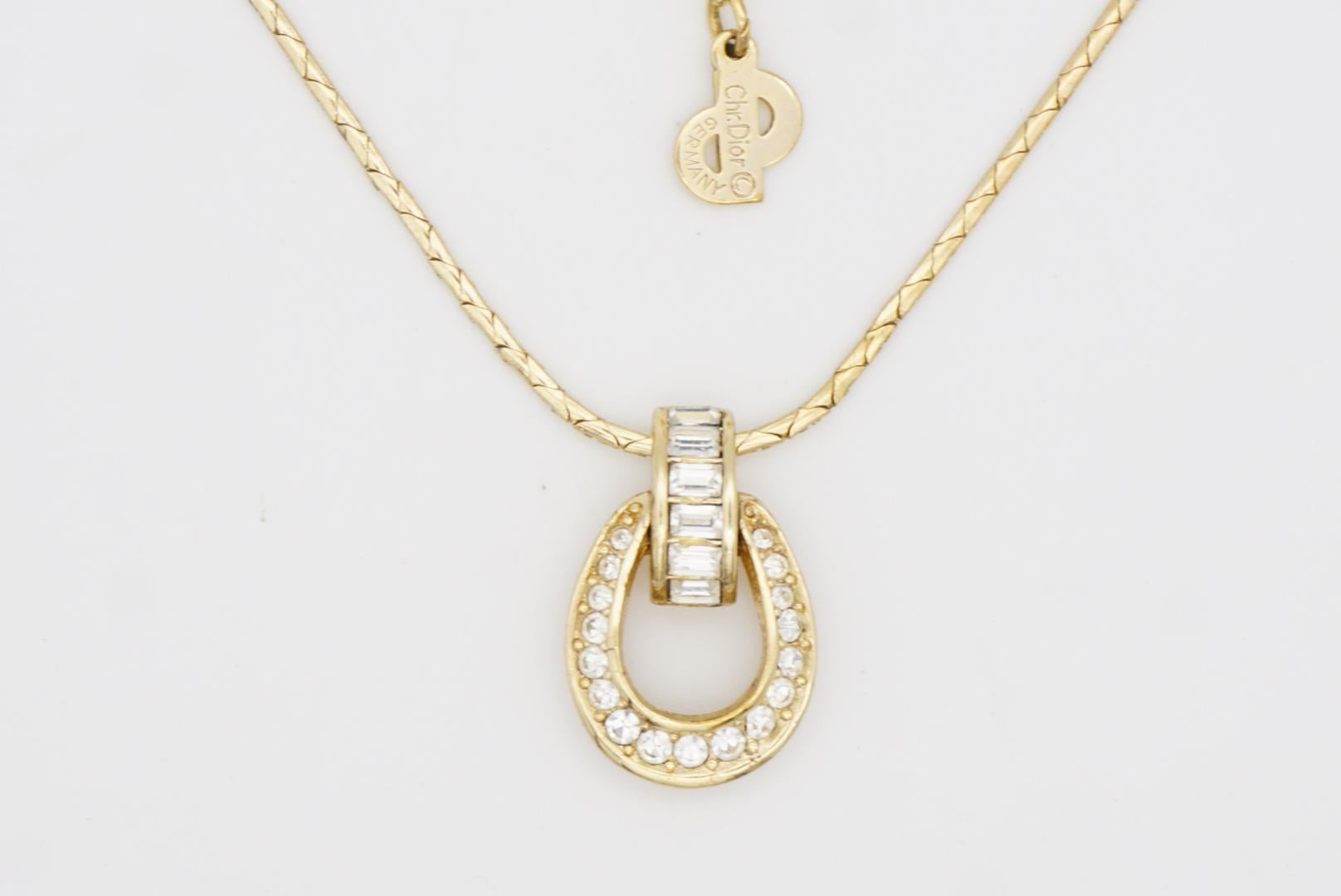 Christian Dior Vintage 1980s Crystals Oval Knocker Openwork Pendant Necklace 4