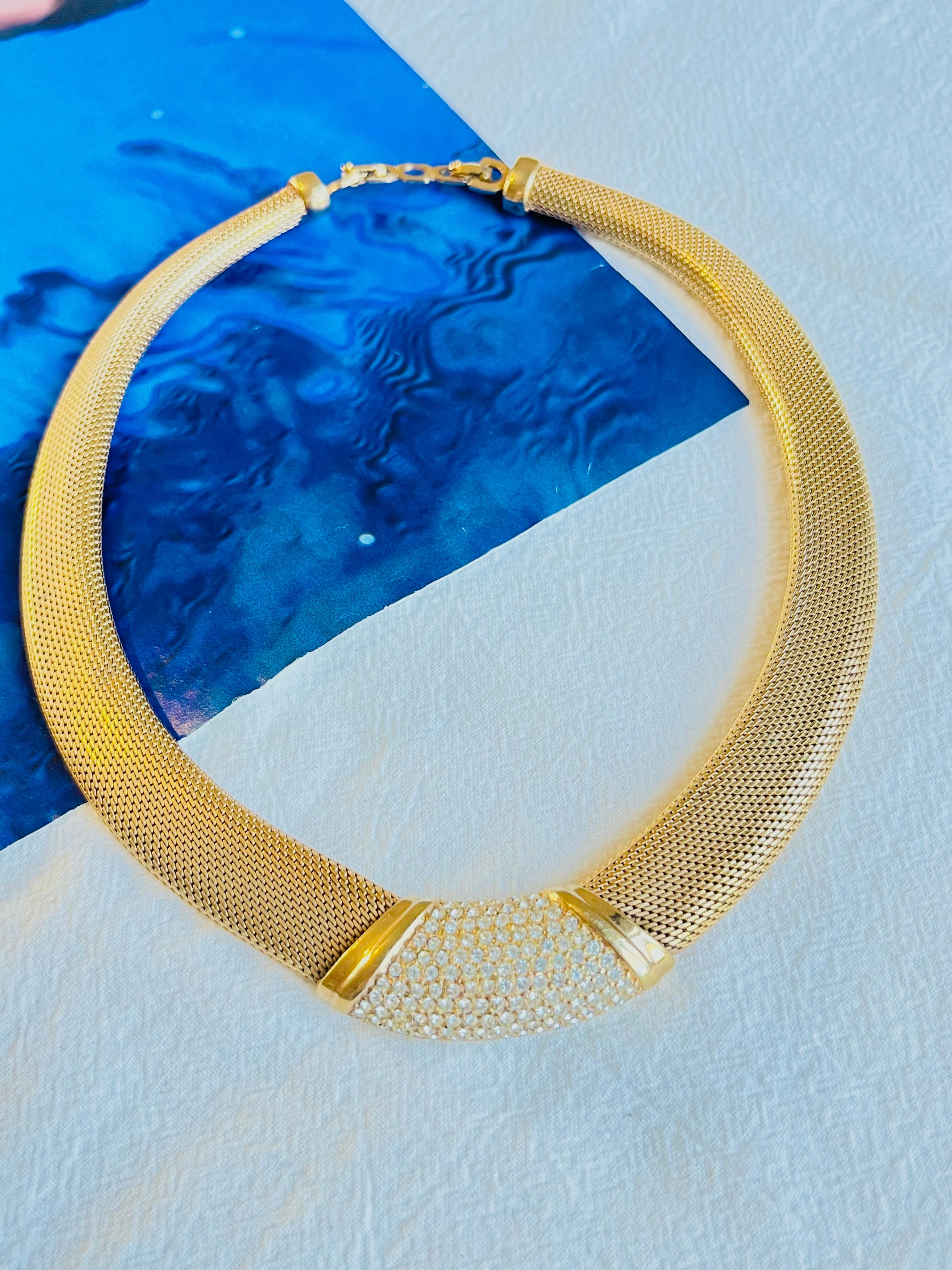 Art Deco Christian Dior Vintage 1980s Crystals Pendant Chunky Snake Mesh Choker Necklace For Sale