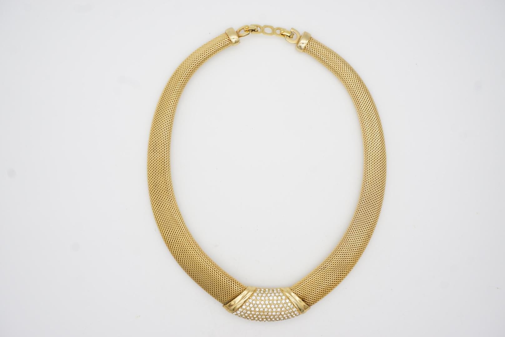 Christian Dior Vintage 1980s Crystals Pendant Chunky Snake Mesh Choker Necklace For Sale 4