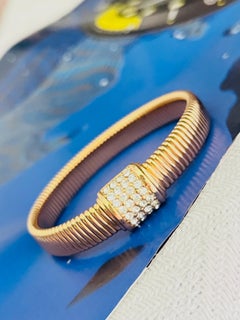 Christian Dior Vintage 1980 Crystals Square Charm Omega Adjustable Bracelet