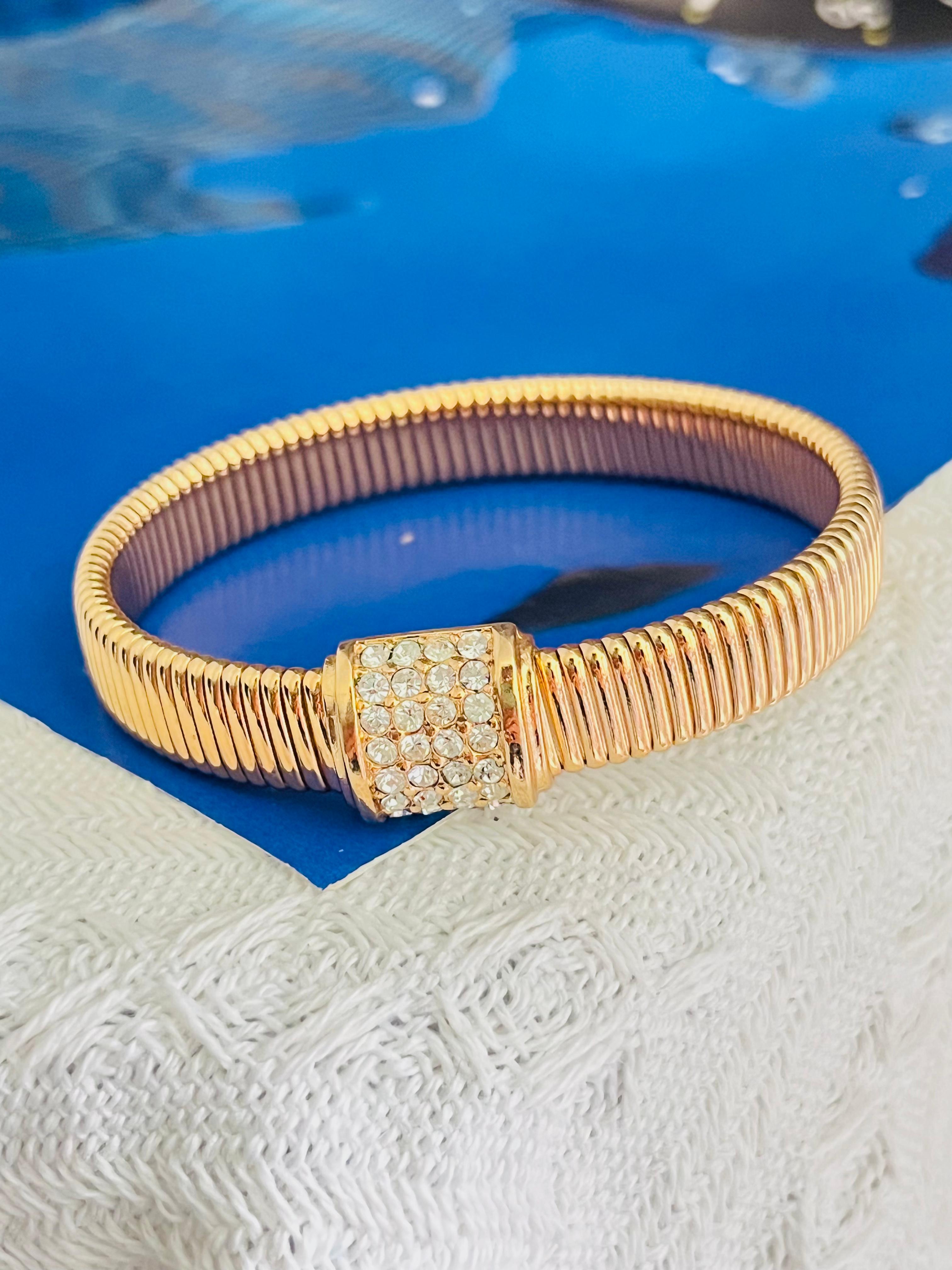 Art Déco Christian Dior Bracciale Omega Regolabile Vintage 1980 con Cristalli Quadrati e Charm in vendita
