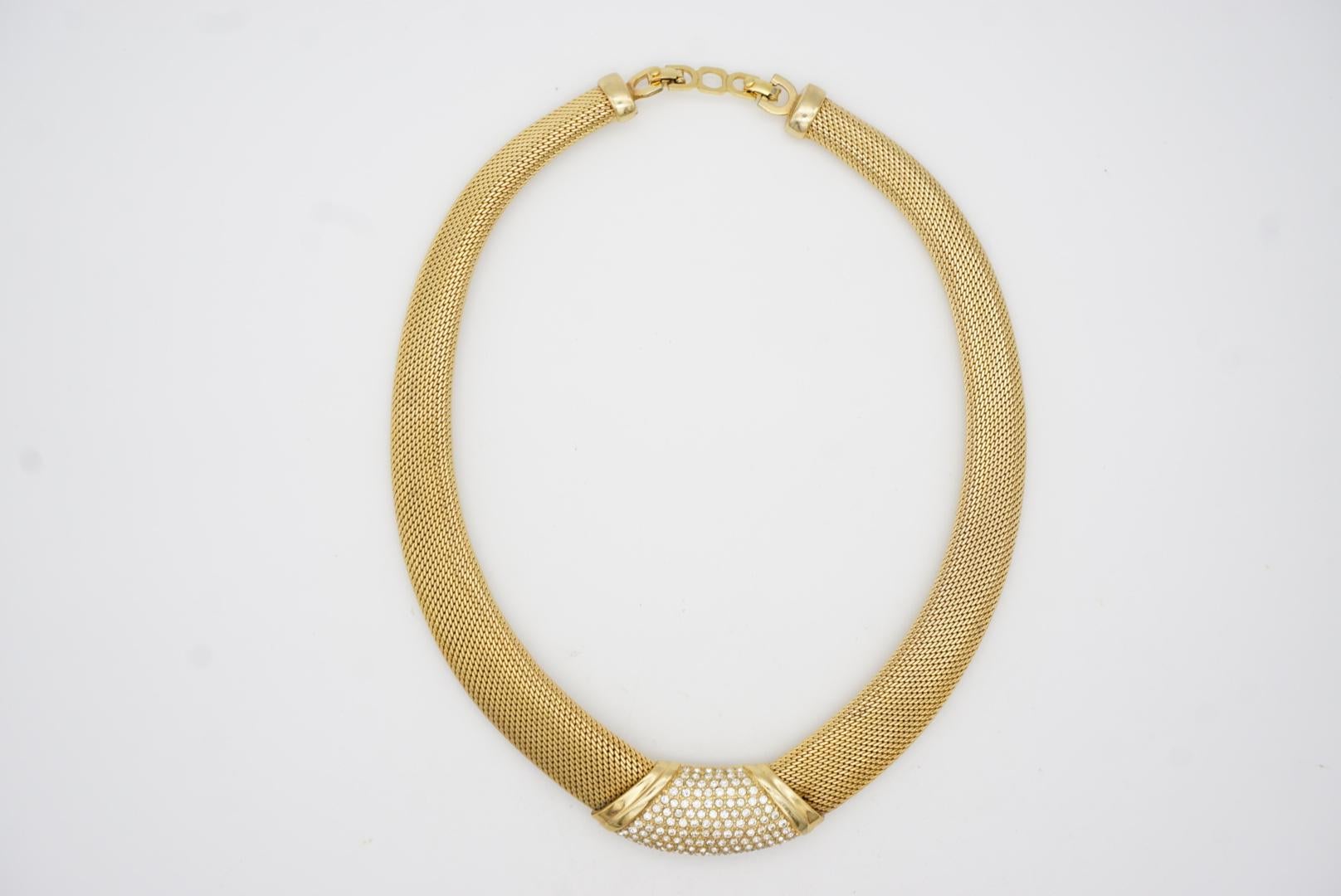 Christian Dior Vintage 1980s Crystals Wide Chunky Woven Mesh Omega Necklace 5