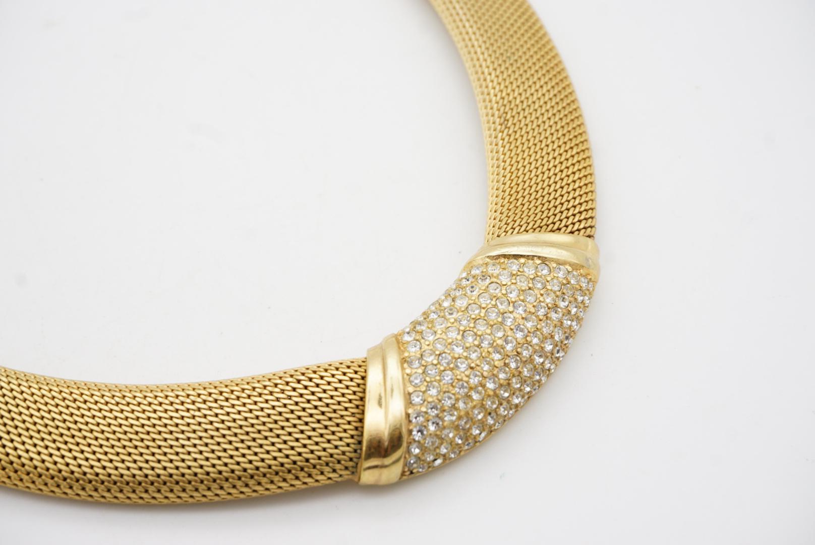Christian Dior Vintage 1980s Crystals Wide Chunky Woven Mesh Omega Necklace en venta 6
