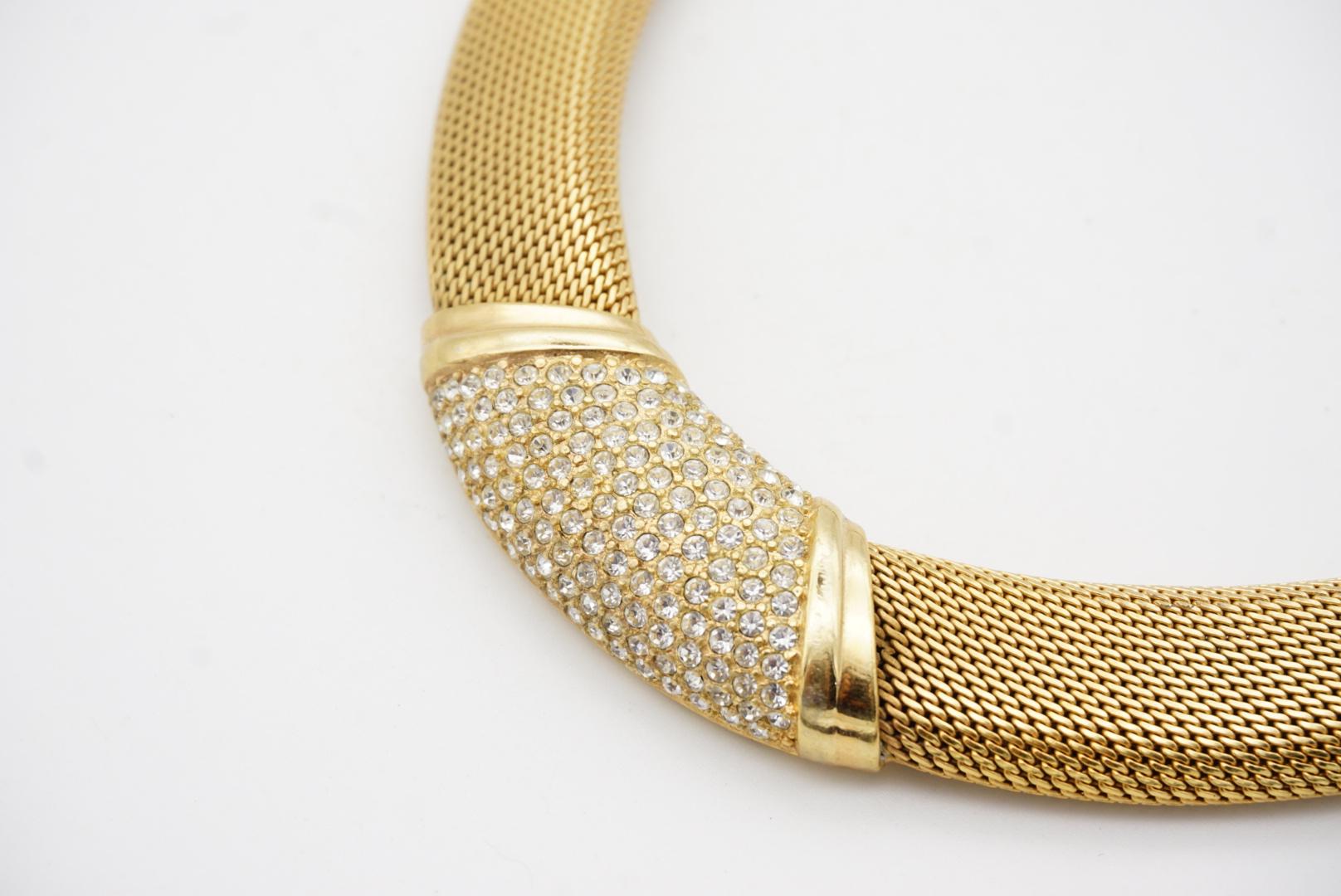Christian Dior Vintage 1980s Crystals Wide Chunky Woven Mesh Omega Necklace 7