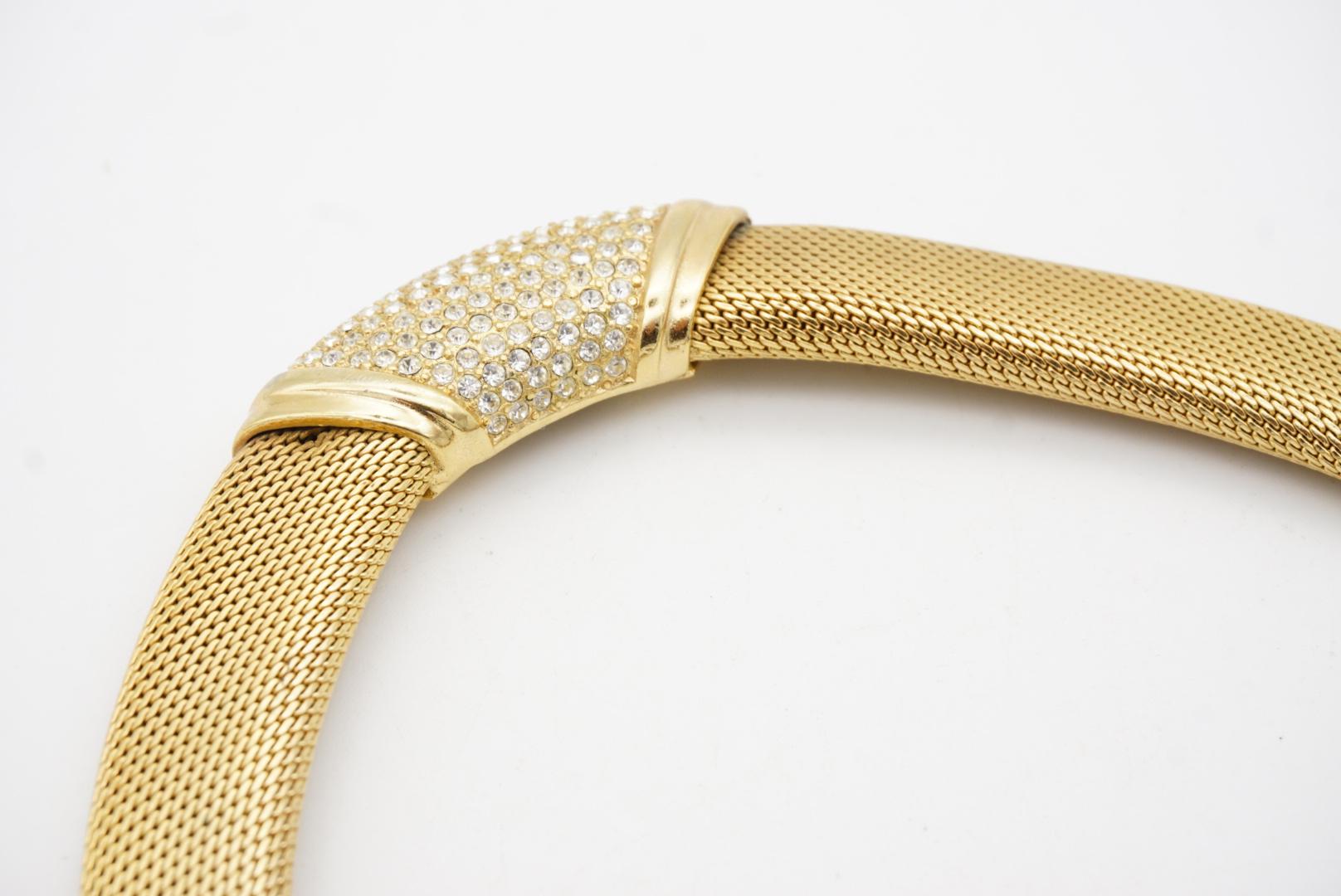 Christian Dior Vintage 1980s Crystals Wide Chunky Woven Mesh Omega Necklace 8