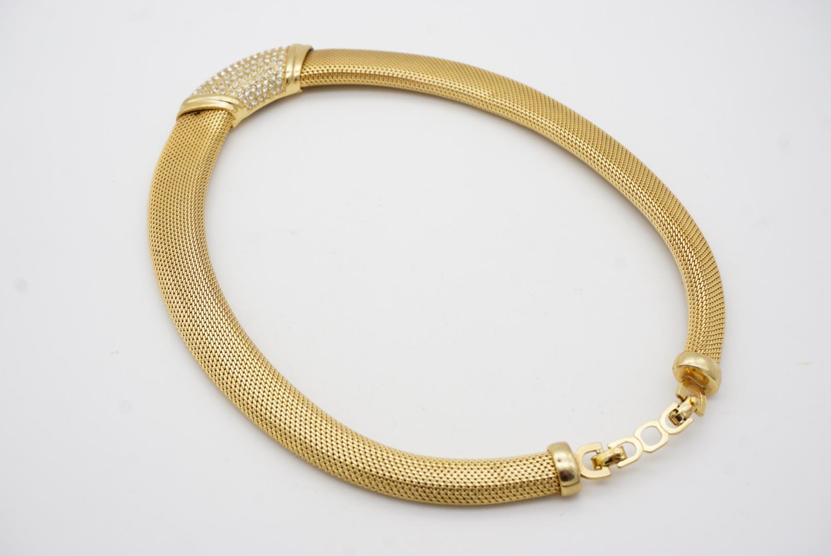 Christian Dior Vintage 1980s Crystals Wide Chunky Woven Mesh Omega Necklace en venta 9