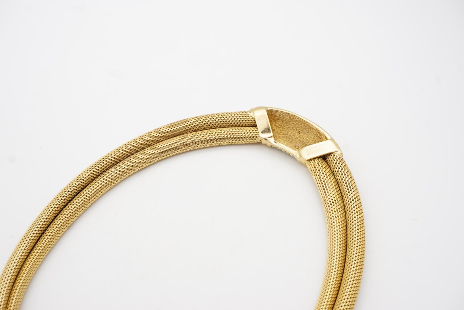 Christian Dior Vintage 1980s Crystals Wide Chunky Woven Mesh Omega Necklace en venta 10