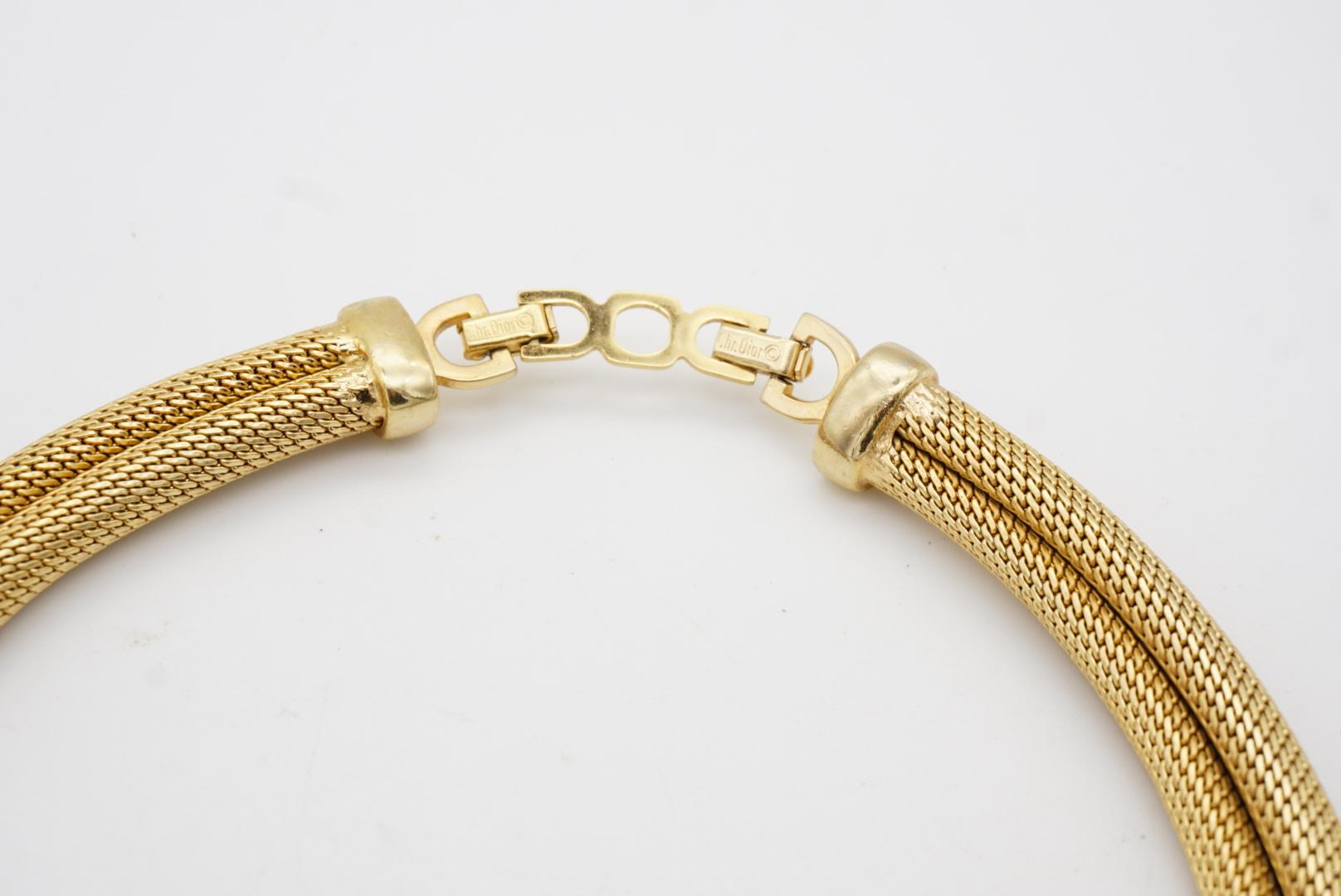Christian Dior Vintage 1980s Crystals Wide Chunky Woven Mesh Omega Necklace en venta 11