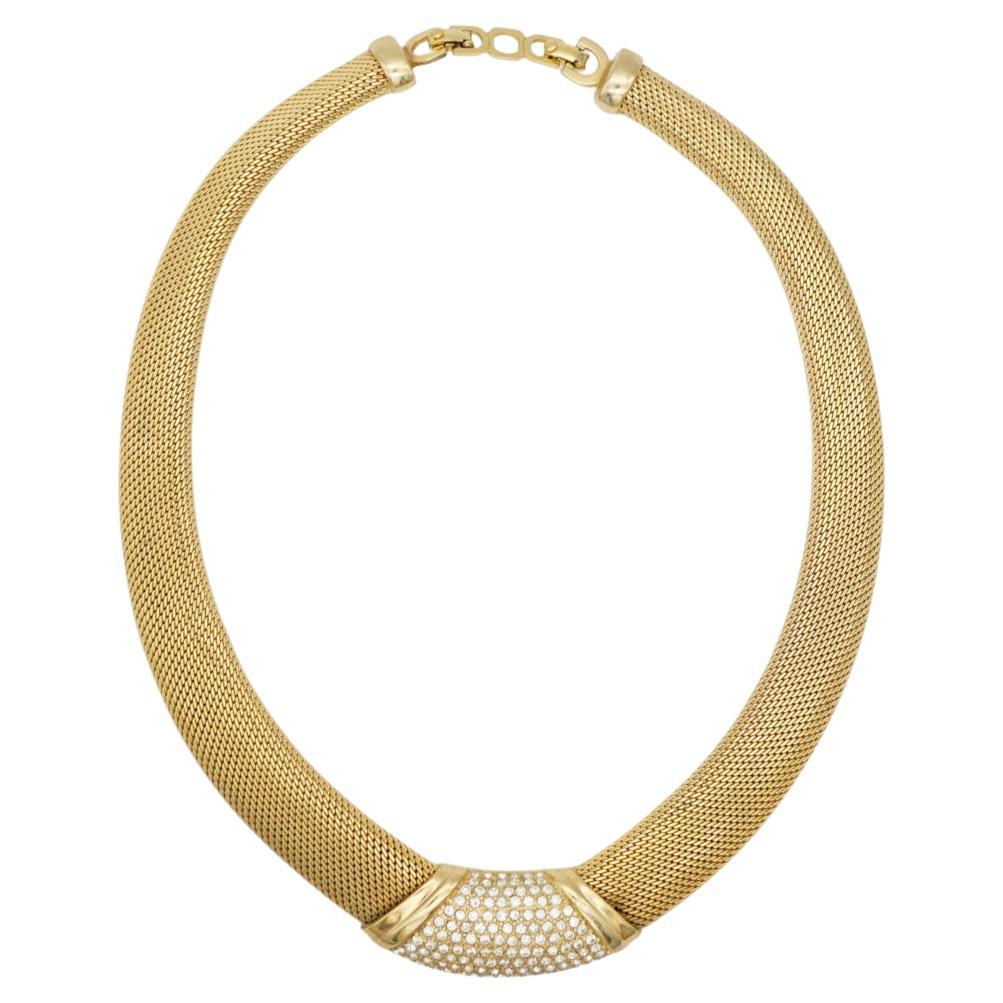 Christian Dior Vintage 1980s Crystals Wide Chunky Woven Mesh Omega Necklace en venta