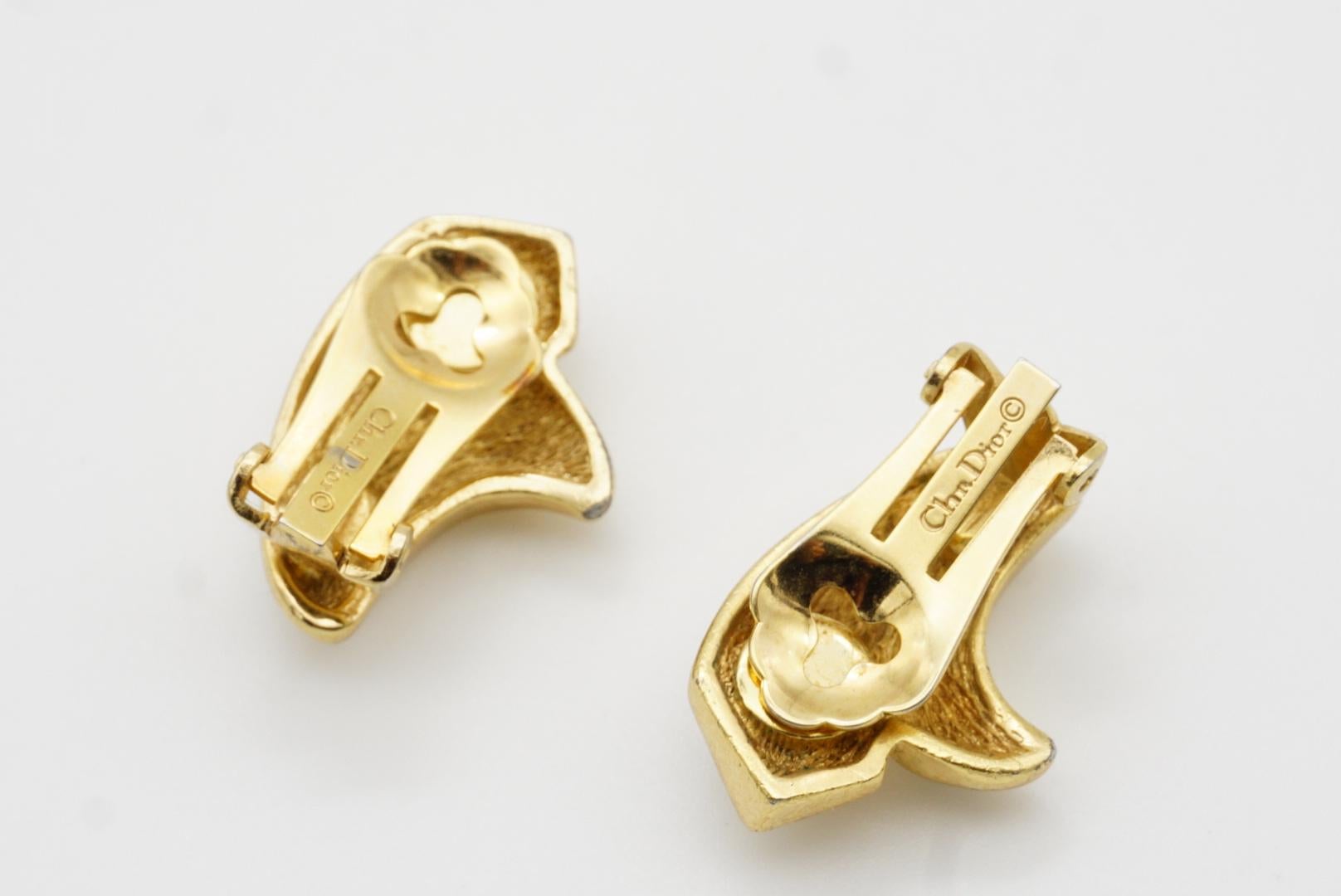 Christian Dior Vintage 1980s Crystals Wing Petal Floral Blossom Clip Earrings For Sale 5
