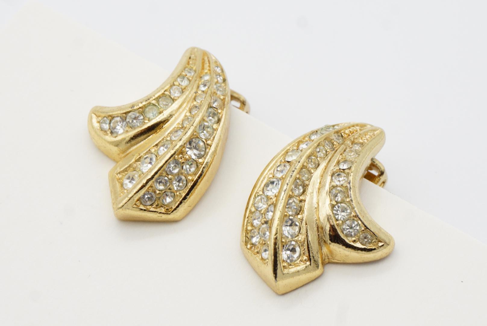 Christian Dior Vintage 1980s Crystals Wing Petal Floral Blossom Clip Earrings For Sale 3