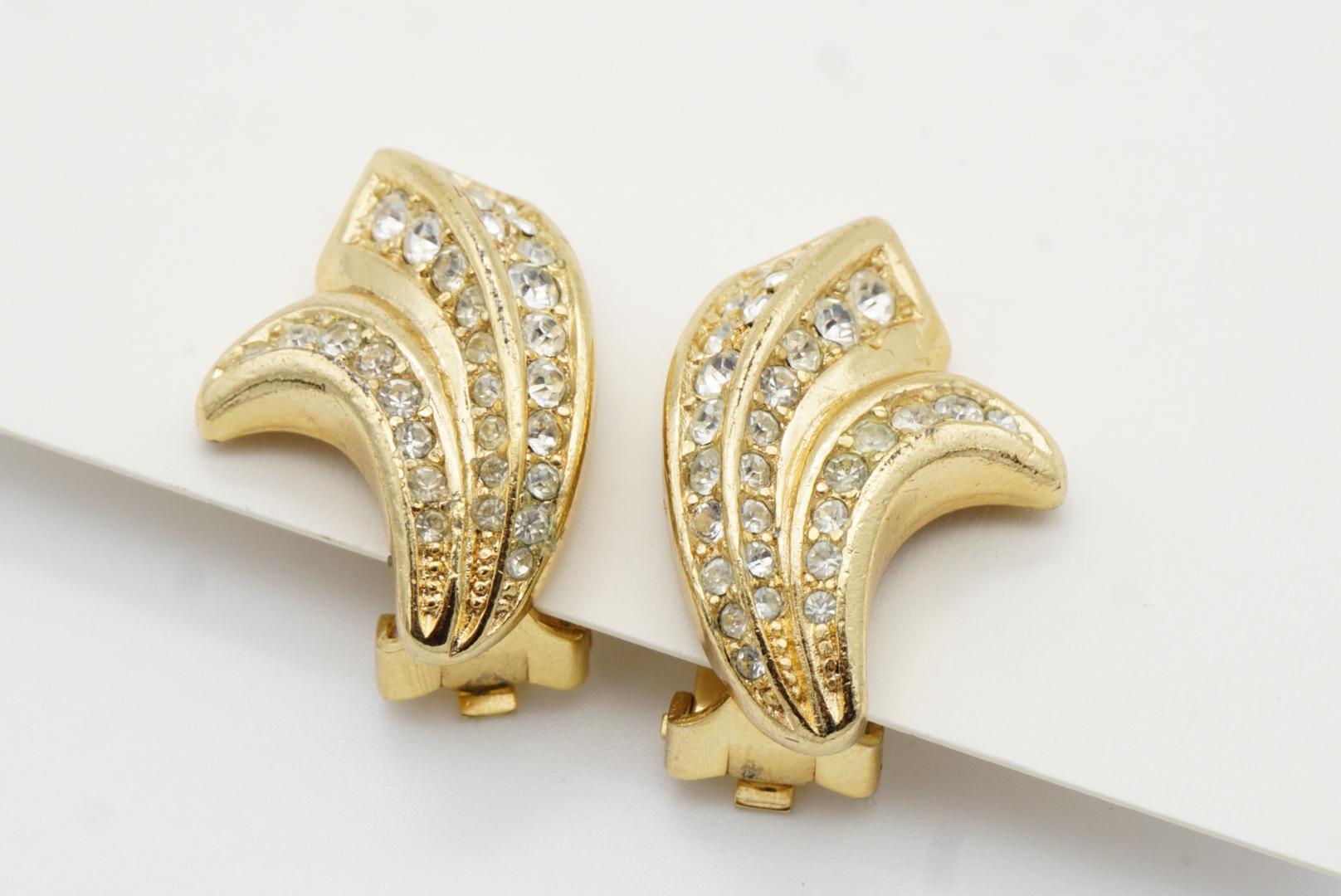 Christian Dior Vintage 1980s Crystals Wing Petal Floral Blossom Clip Earrings For Sale 4