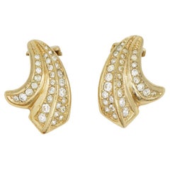 Christian Dior Vintage 1980s Crystals Wing Petal Floral Blossom Clip Earrings