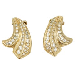 Christian Dior Vintage 1980s Crystals Wing Petal Floral Blossom Clip Earrings