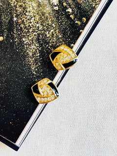Christian Dior Vintage 1980s Cube Crystals Black Enamel Gold Clip On Earrings