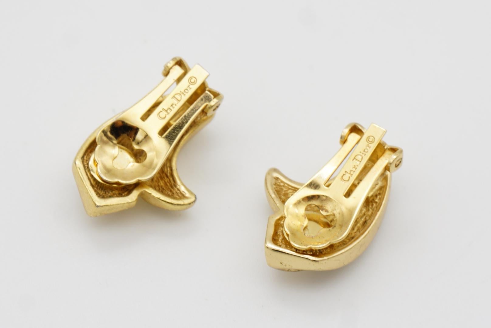 Christian Dior Vintage 1980s Curled Flower Petals Crystals Leaf Clip Earrings For Sale 5