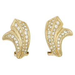 Christian Dior Vintage 1980s Curled Flower Petals Crystals Leaf Clip Earrings