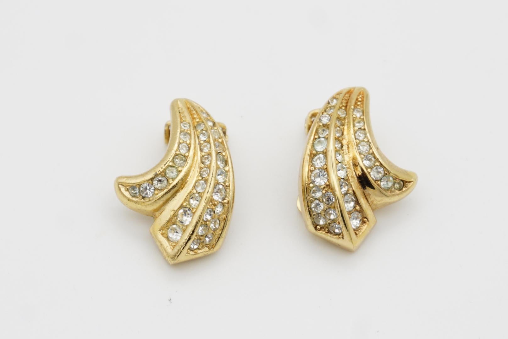 Christian Dior Vintage 1980s Curled Flower Petals Crystals Leaf Clip Earrings For Sale 2