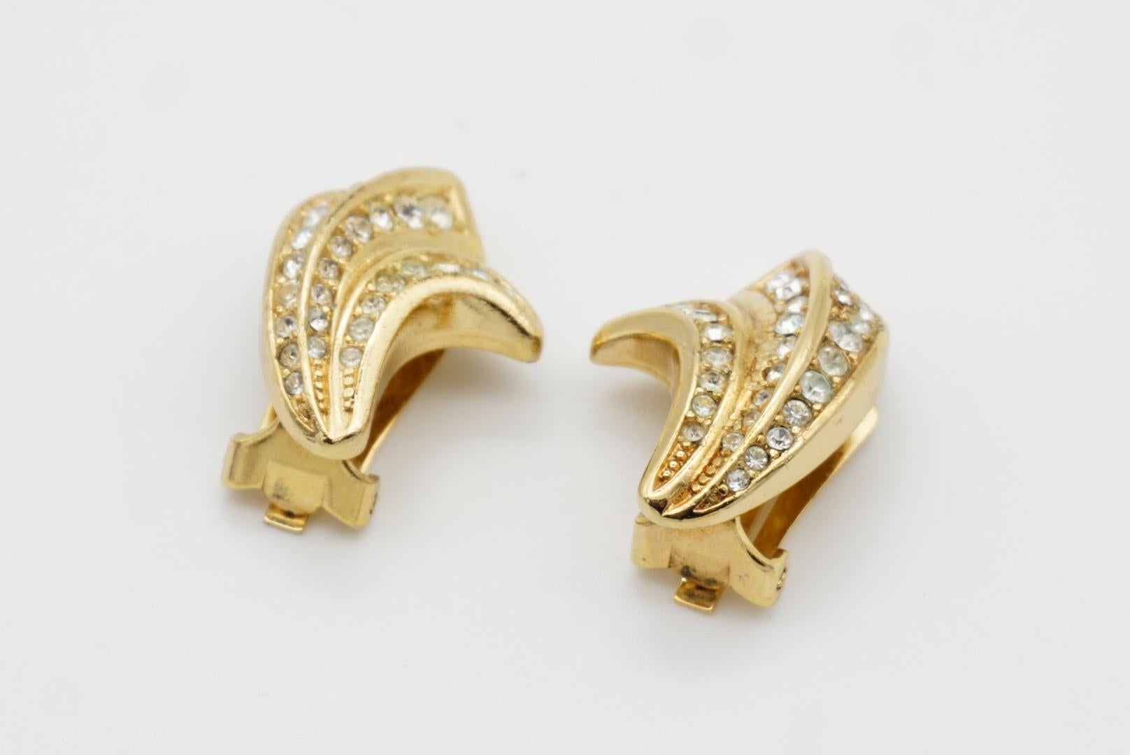 Christian Dior Vintage 1980s Curled Flower Petals Crystals Leaf Clip Earrings For Sale 3