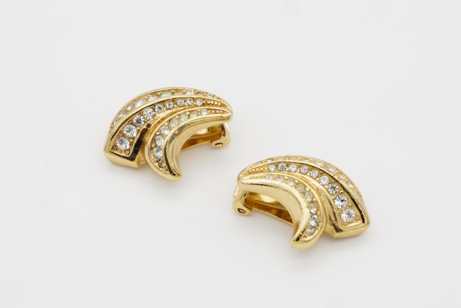 Christian Dior Vintage 1980s Curled Flower Petals Crystals Leaf Clip Earrings For Sale 4