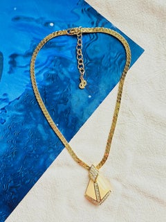 Christian Dior Vintage 1980 Custard Shield Crystals Chunky Pendant Necklace
