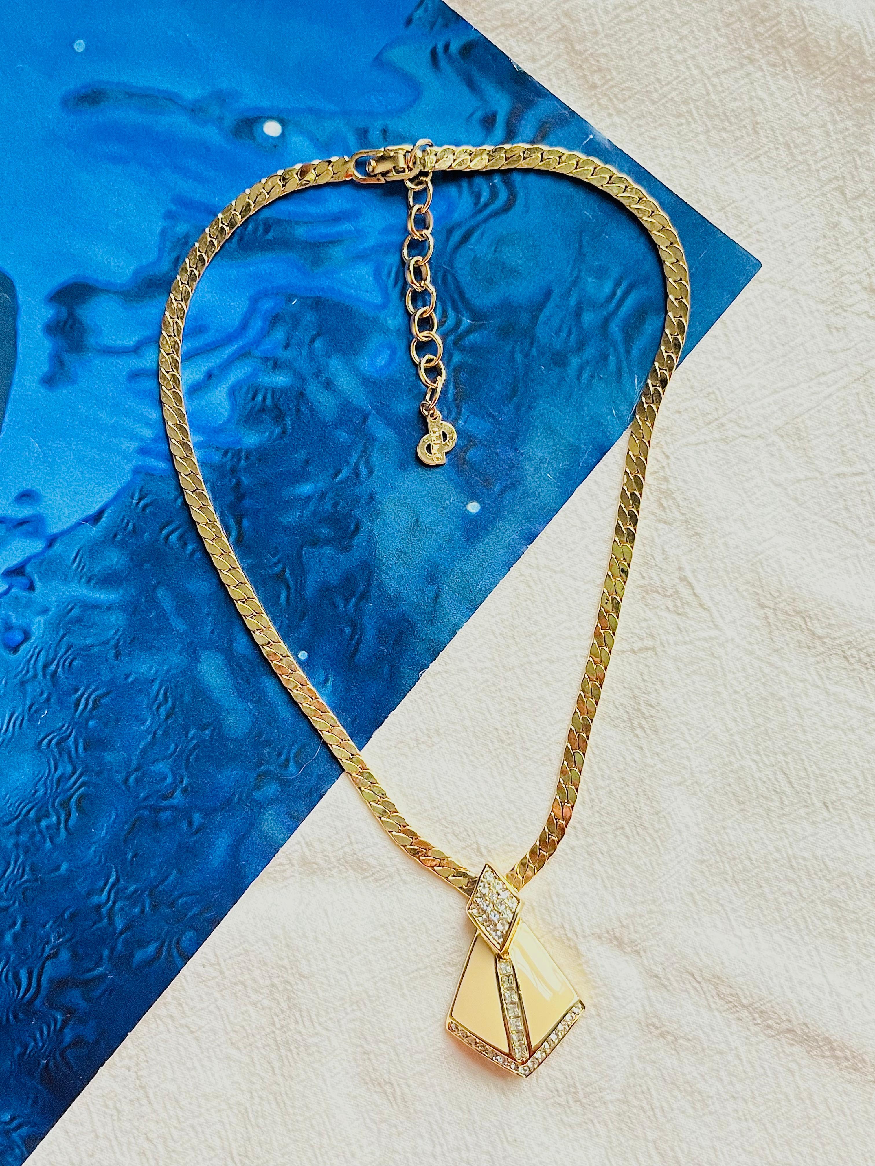 Christian Dior Vintage 1980er Jahre Halskette mit schildkrötenförmigem Schildkristall-Anhänger (Art déco) im Angebot