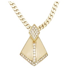 Christian Dior Vintage 1980s Custard Shield Crystals Chunky Pendant Necklace