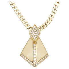 Christian Dior, collier pendentif épais vintage à cristaux en forme de bouclier avec écussons, années 1980