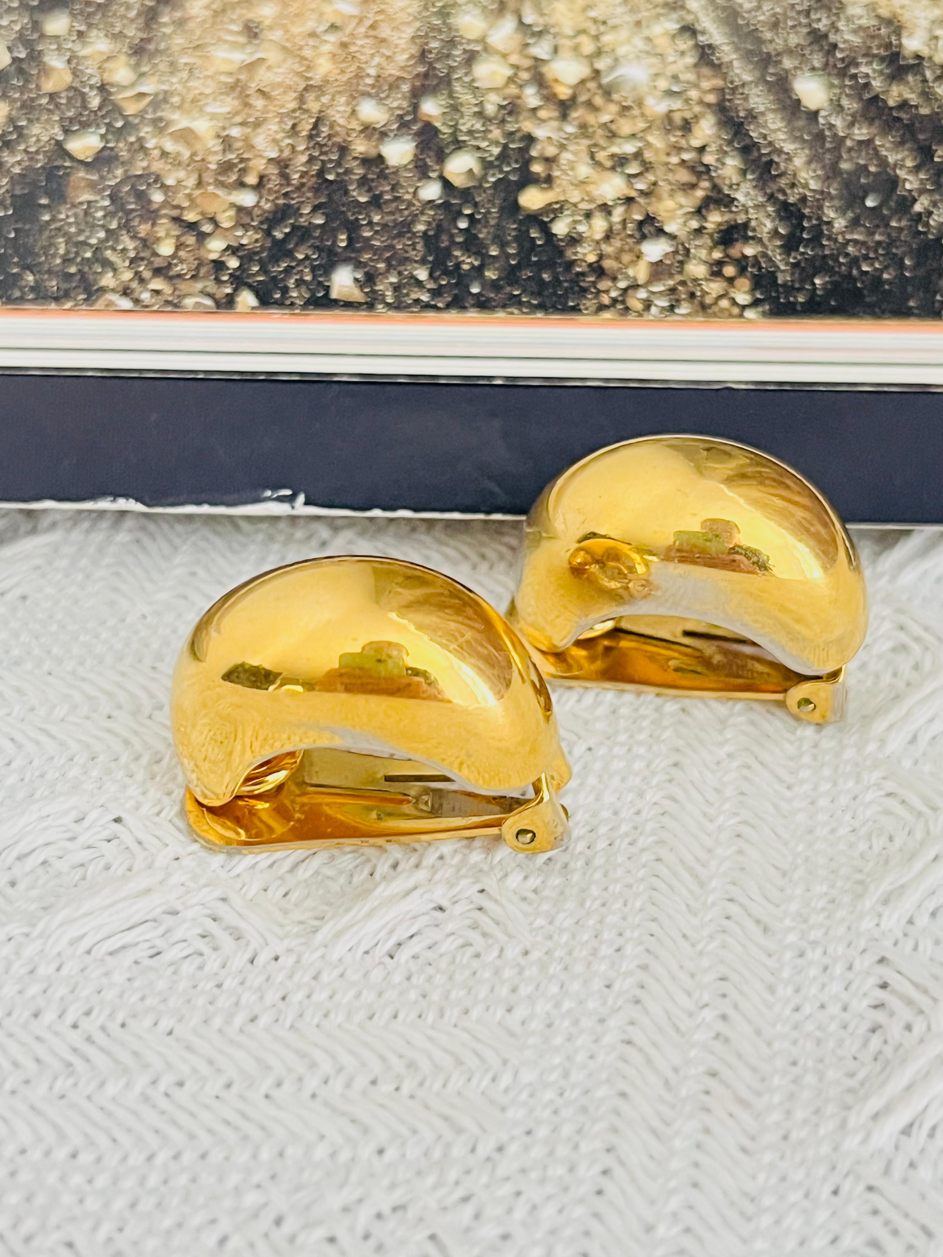 Art Deco Christian Dior Vintage 1980s Demi Hoop Semi Circle Glow Dome Clip Gold Earrings For Sale