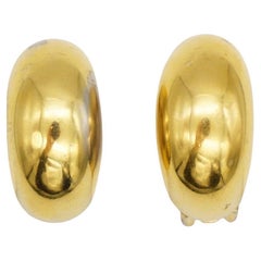 Christian Dior Vintage 1980s Demi Hoop Semi Circle Glow Dome Clip Gold Earrings