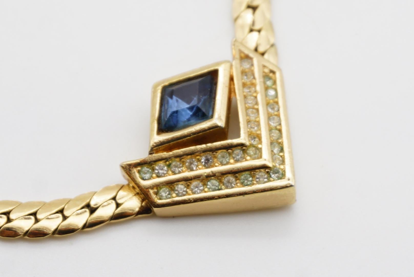 Christian Dior, collier vintage des années 1980 à double triangle en diamants, saphirs et cristaux en vente 5