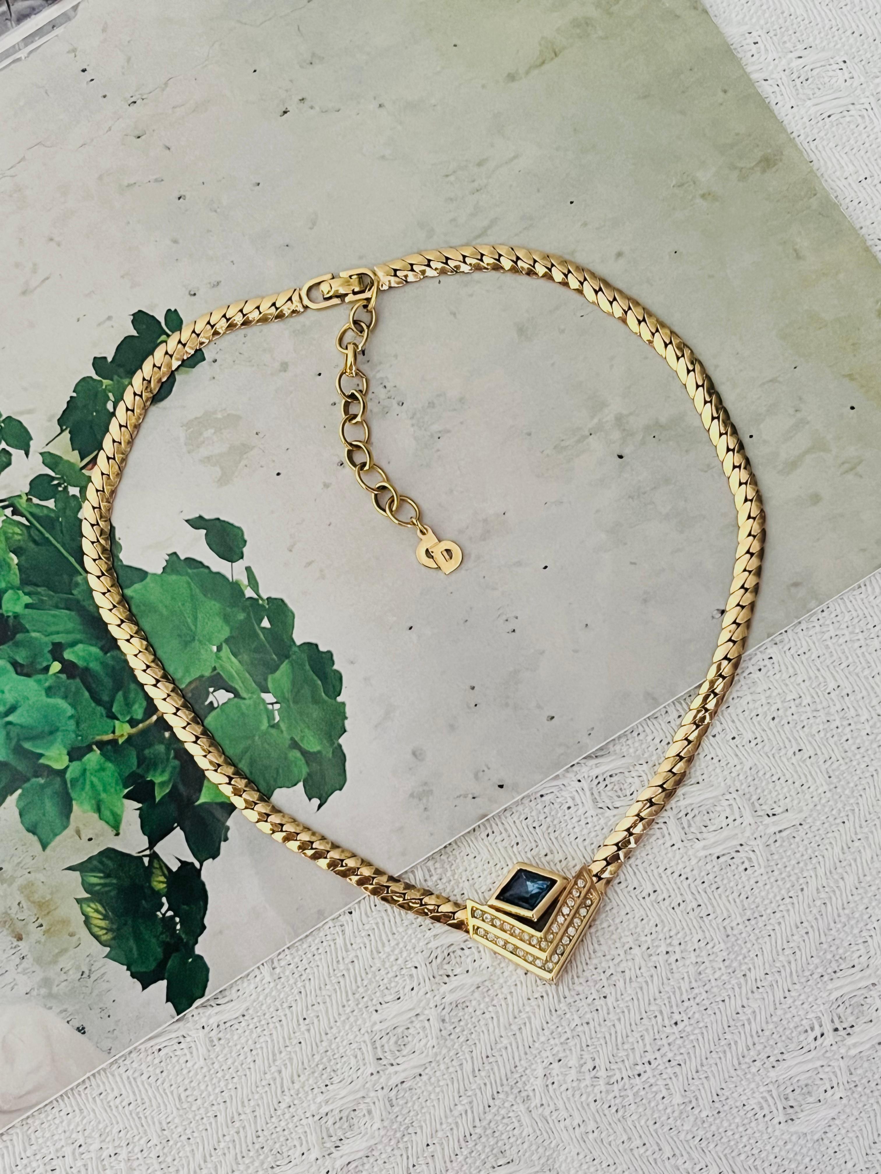 Christian Dior, collier vintage des années 1980 à double triangle en diamants, saphirs et cristaux Bon état - En vente à Wokingham, England