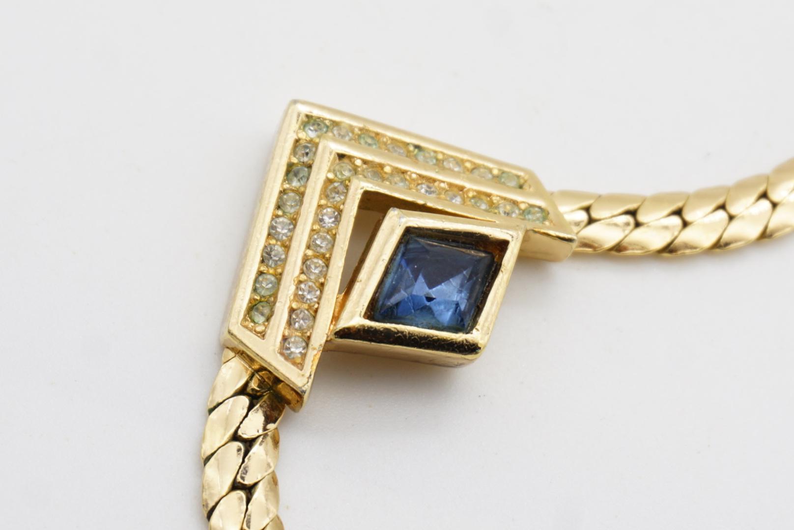 Christian Dior, collier vintage des années 1980 à double triangle en diamants, saphirs et cristaux en vente 4