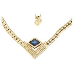 Christian Dior Vintage 1980s Diamond Sapphire Crystals Double Triangle Necklace