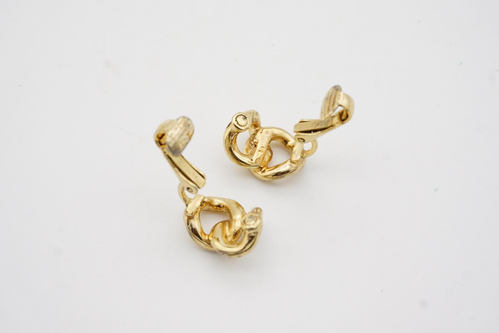 Christian Dior Vintage 1980s Double Chain Rope Interlocked Knot Clip Earrings 8