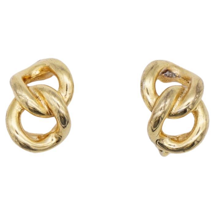 Christian Dior Vintage 1980s Double Chain Rope Interlocked Knot Clip Earrings