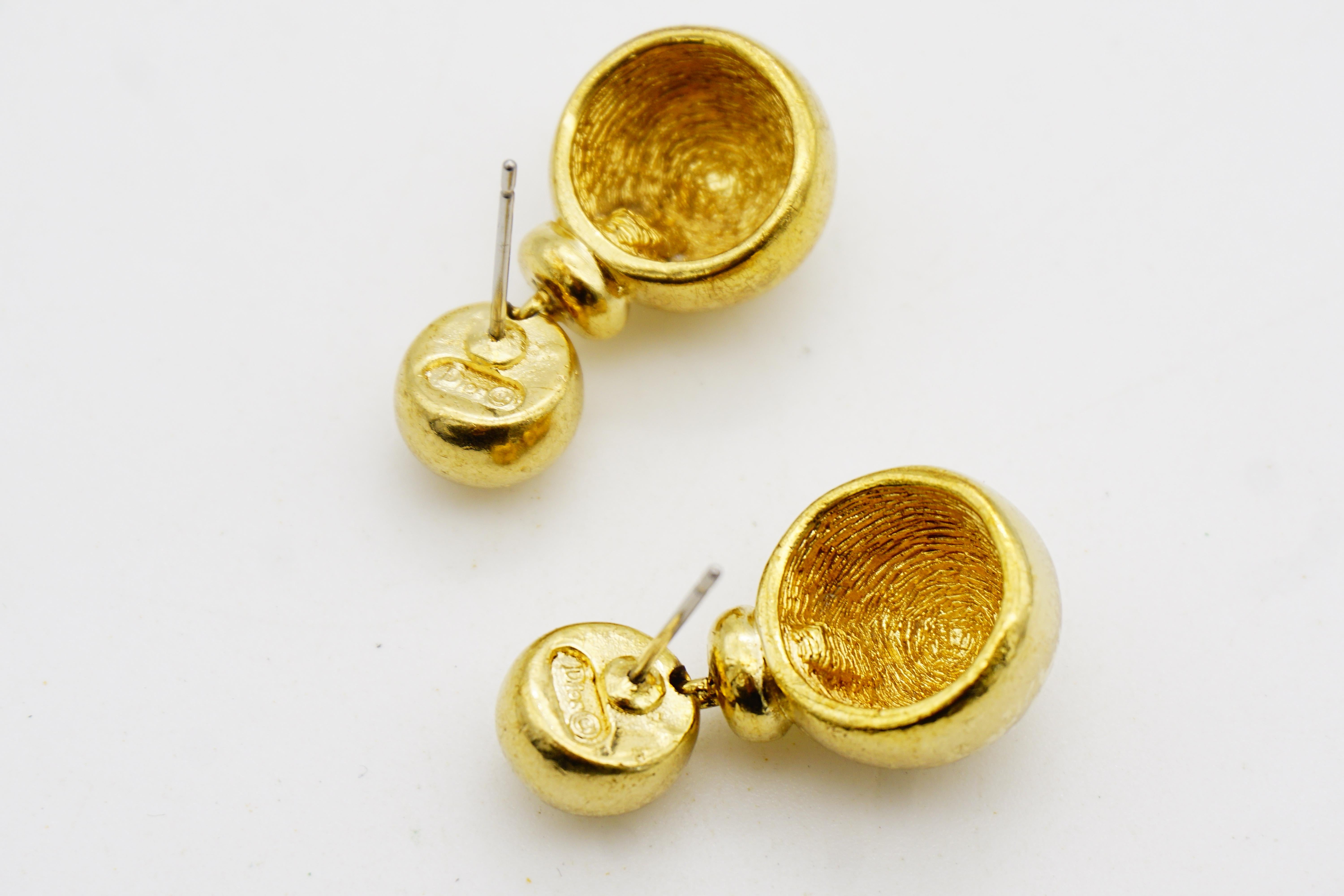 Christian Dior Vintage Años 80 Pendientes colgantes con doble bola brillante y círculo en venta 5