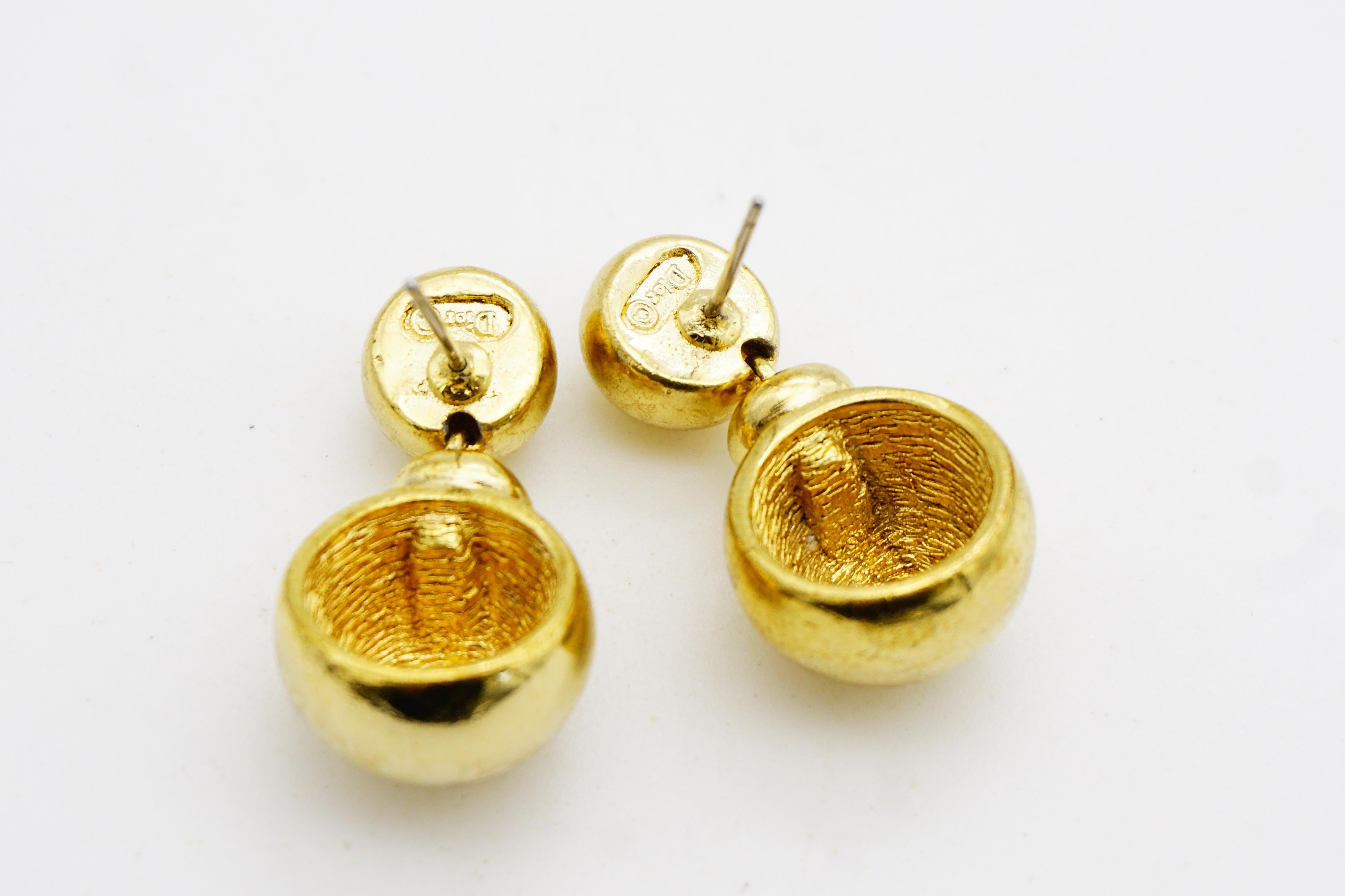 Christian Dior Vintage Años 80 Pendientes colgantes con doble bola brillante y círculo en venta 6