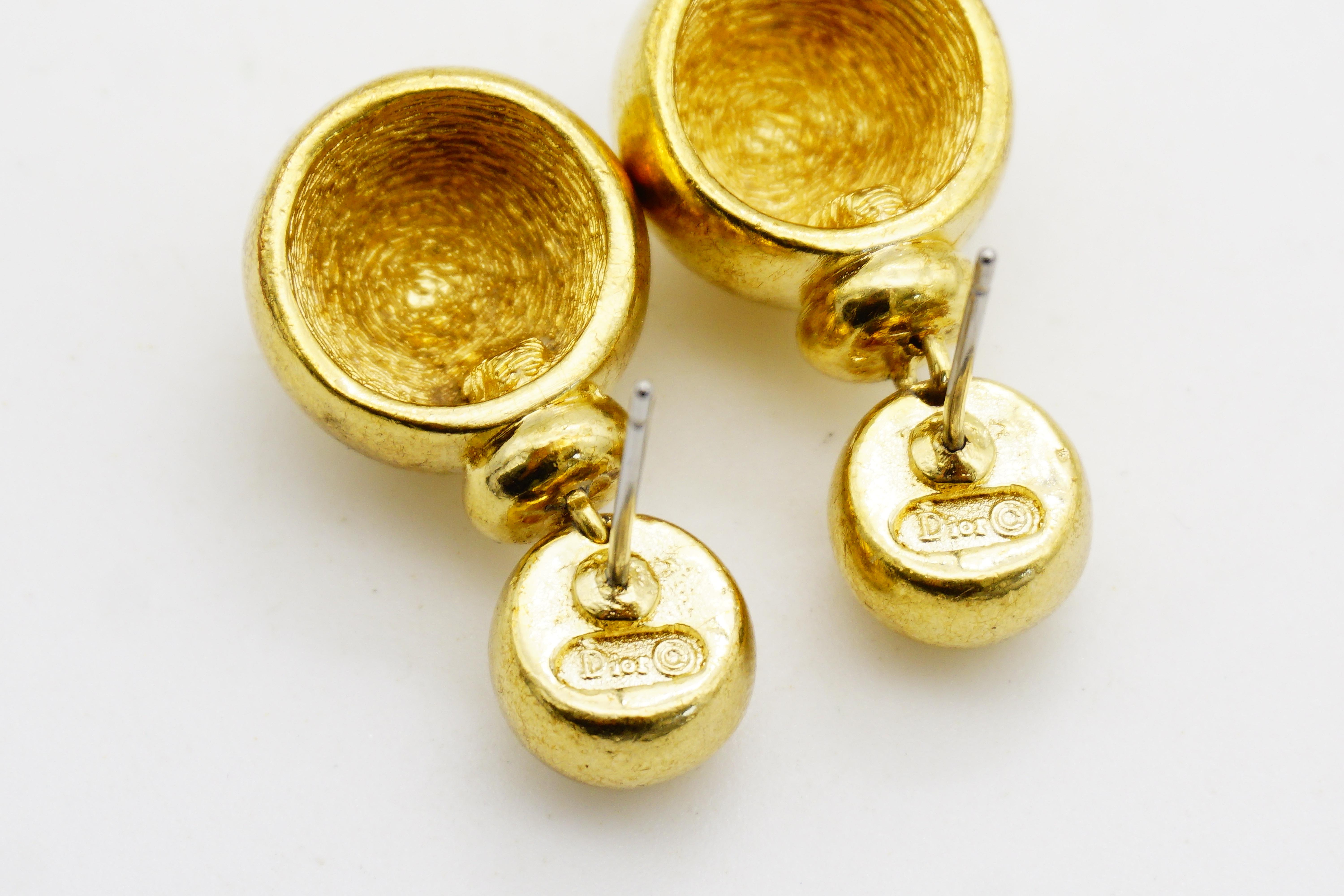 Christian Dior Vintage Años 80 Pendientes colgantes con doble bola brillante y círculo en venta 7