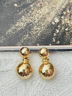 Christian Dior Vintage 1980s Double Glow Ball Circle Dangle Pierced Earrings