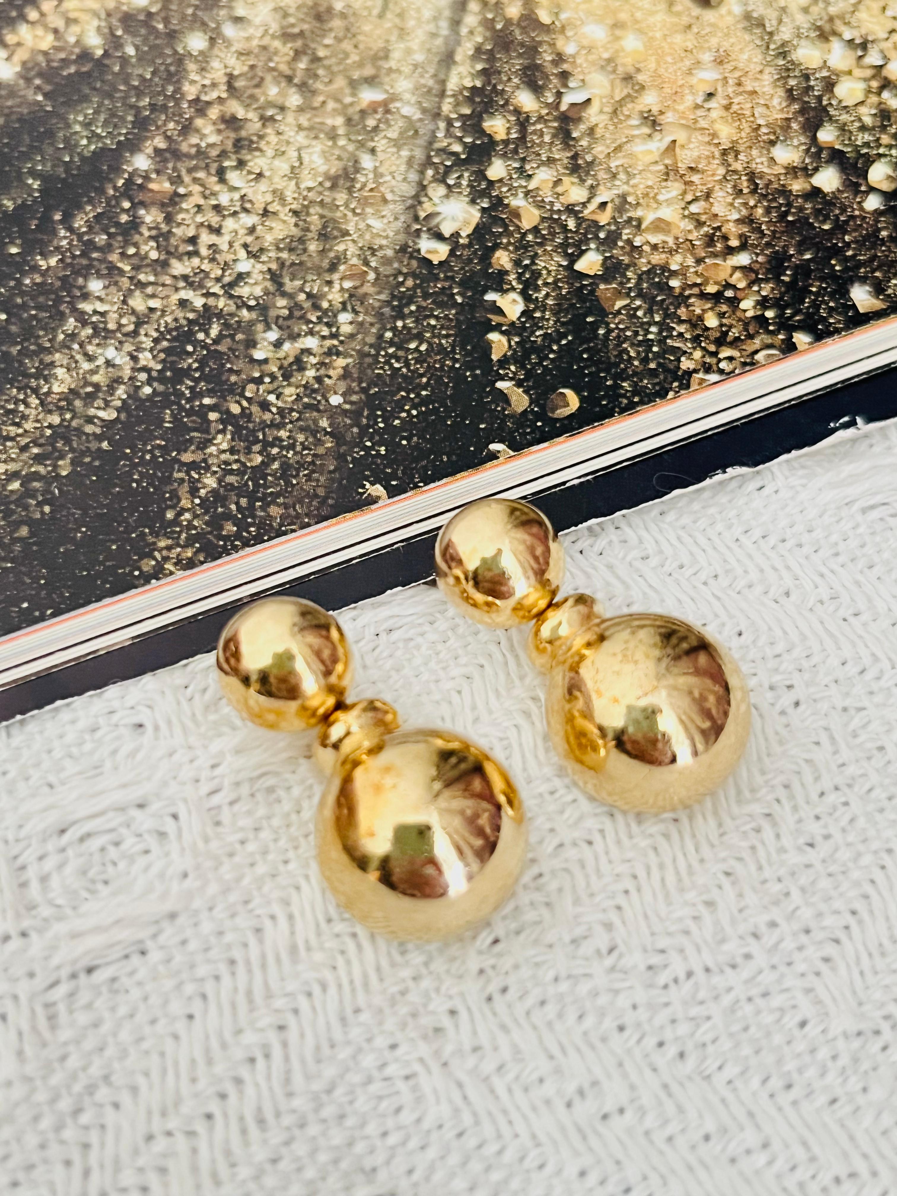 Christian Dior Vintage Años 80 Pendientes colgantes con doble bola brillante y círculo Art Decó en venta
