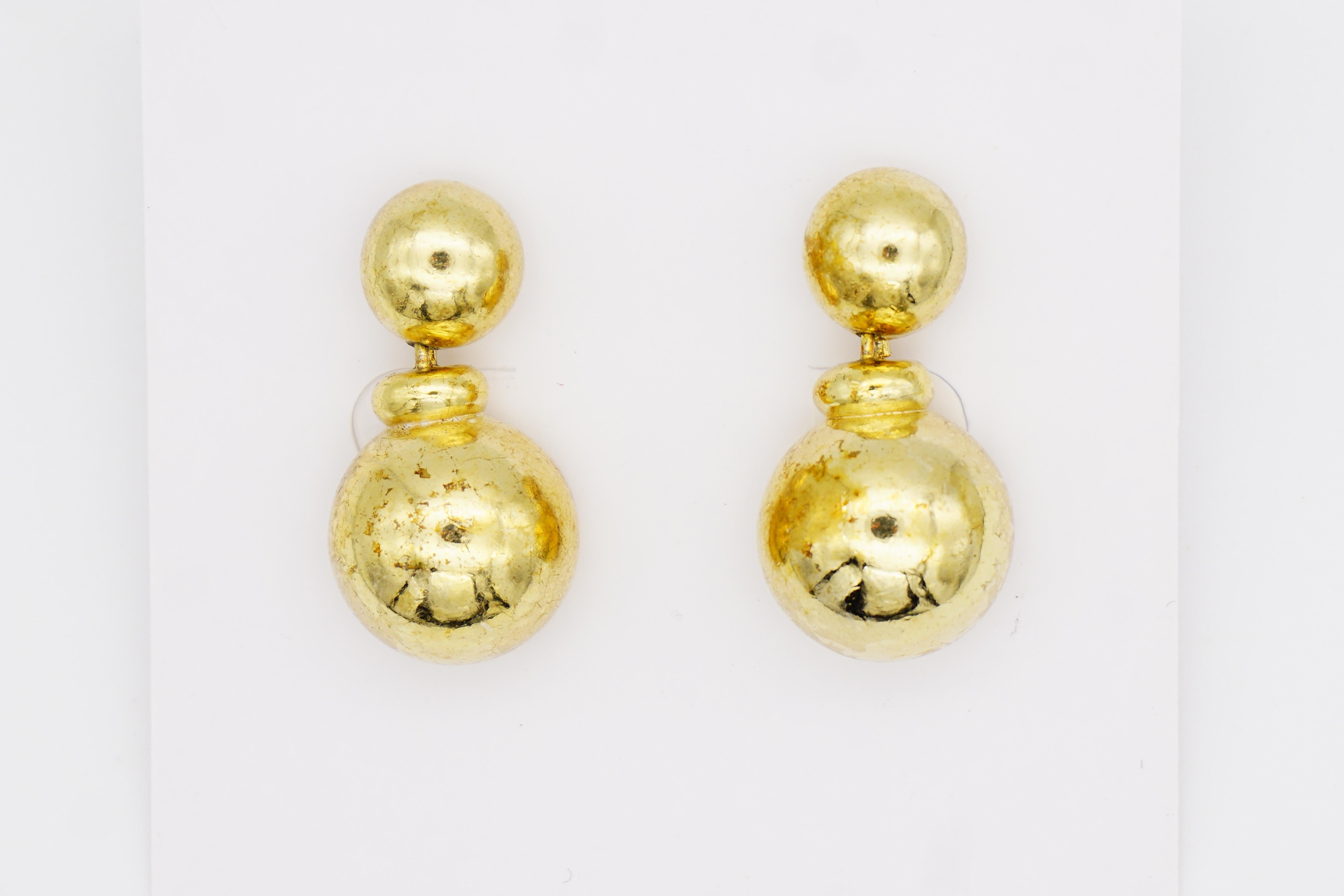 Christian Dior Vintage Años 80 Pendientes colgantes con doble bola brillante y círculo en venta 2
