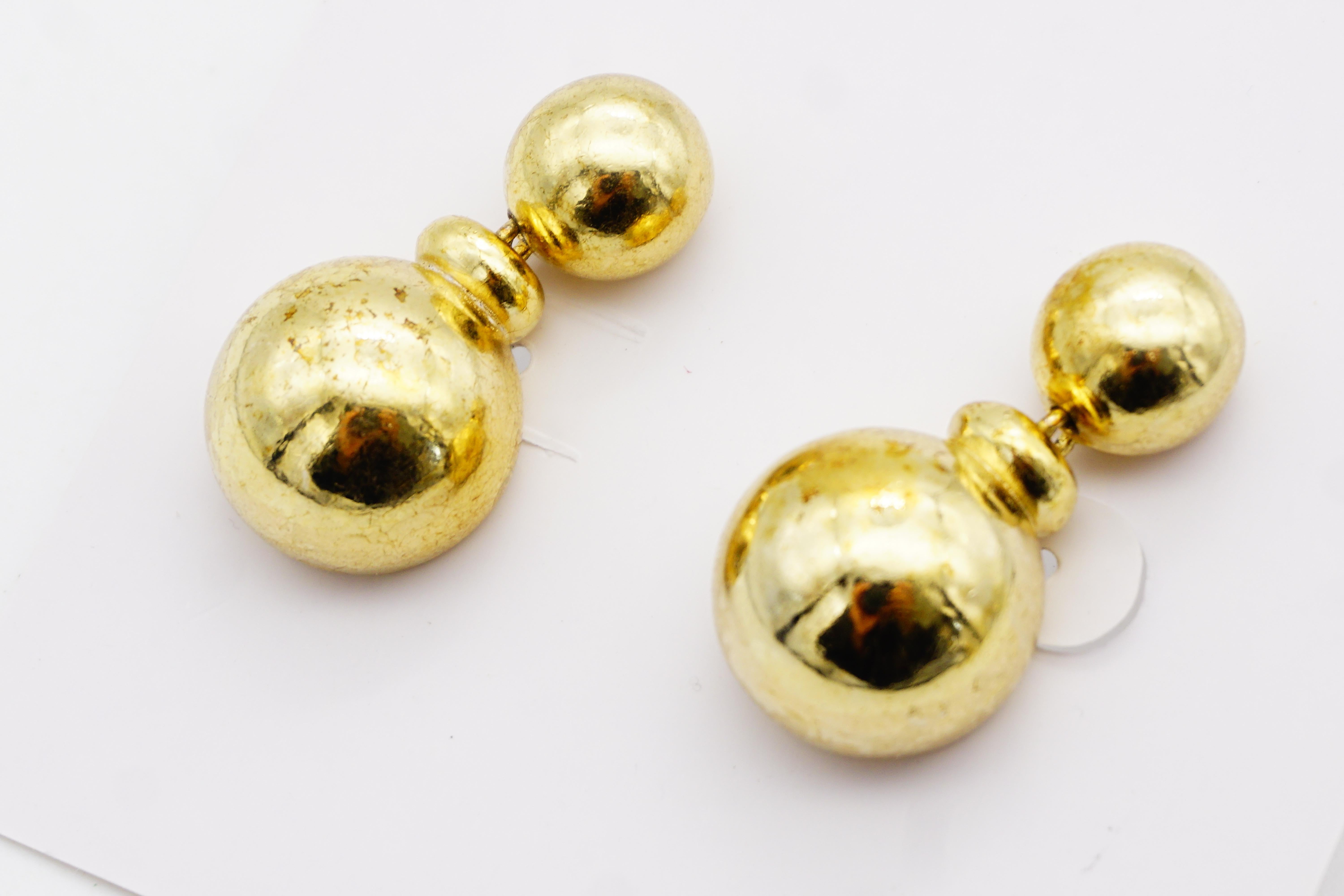 Christian Dior Vintage Años 80 Pendientes colgantes con doble bola brillante y círculo en venta 3